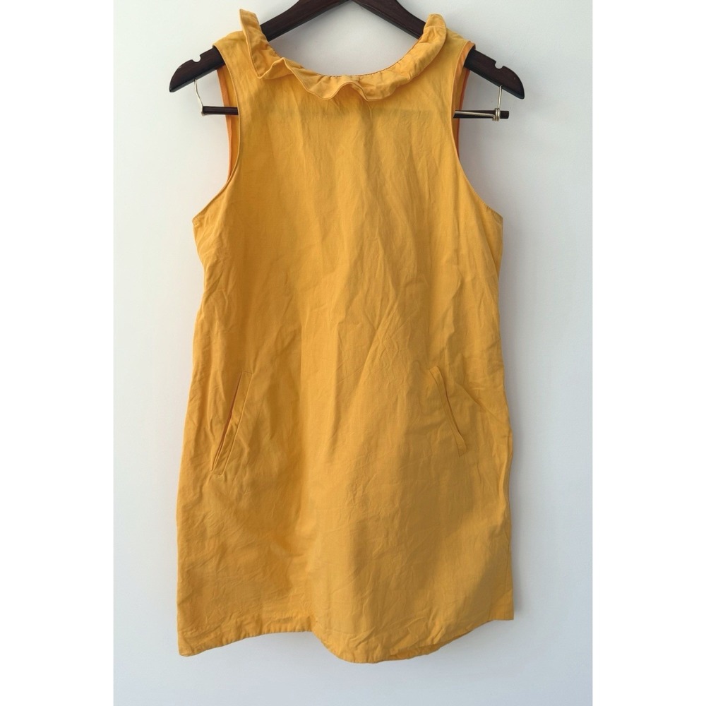 Tyler Boe Women's Stella Ruffle Neck Bow Back Linen Blend Yellow Dress Size S‎